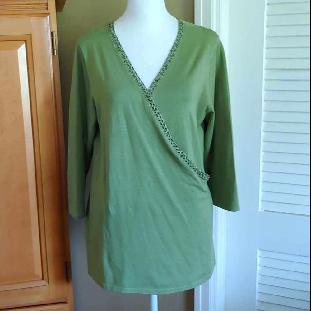 Coldwater Creek Green Wrap Shirt Size L